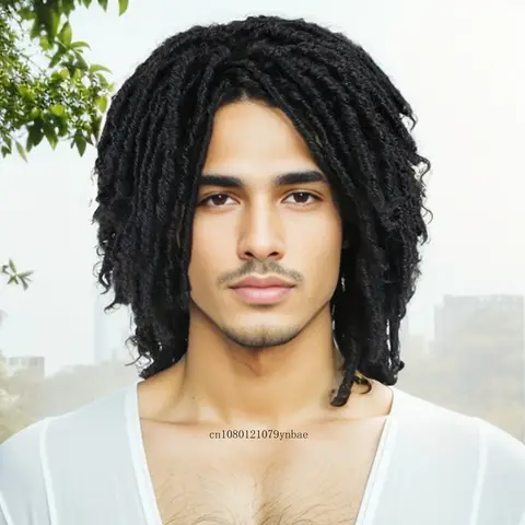 Men's Short Dreadlocks Wig Synthetic Black Dreadlock Straight Crochet Hair Braided Wigs Daily Wig Cosplay Rock Party Costume
