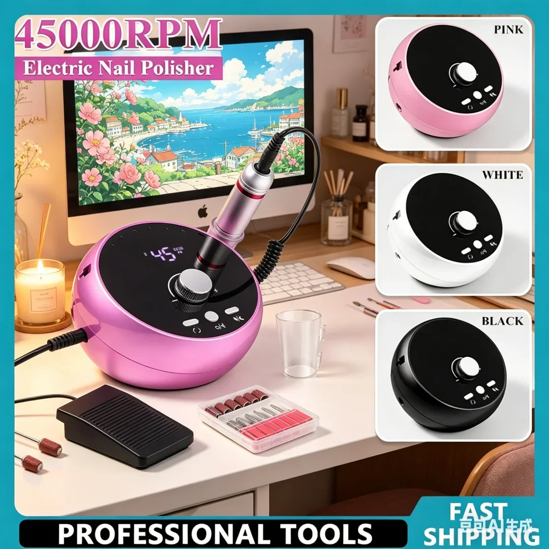 Splendorous Professional Manicure Drill Machine 45000RPM Electric Nail Drill Machine White Pink Purple Nail Sander Gel Cuticle