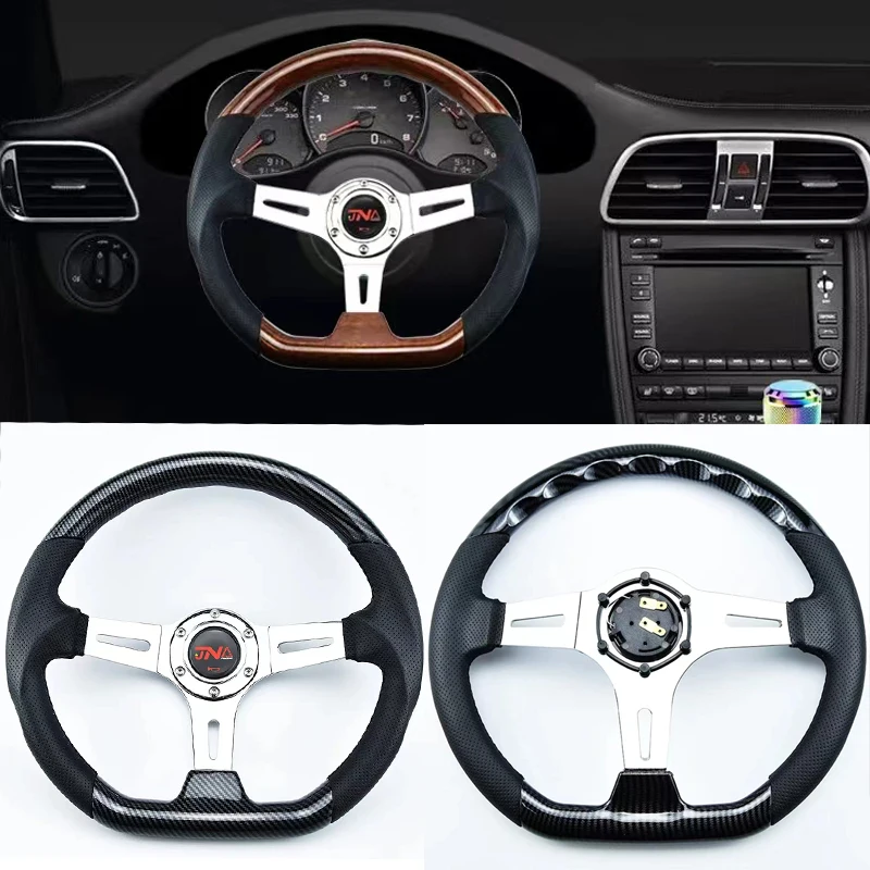 

New D style 350mm steering wheel pinhole leather drifting sport steering wheel with horn universal racing game steering wheels