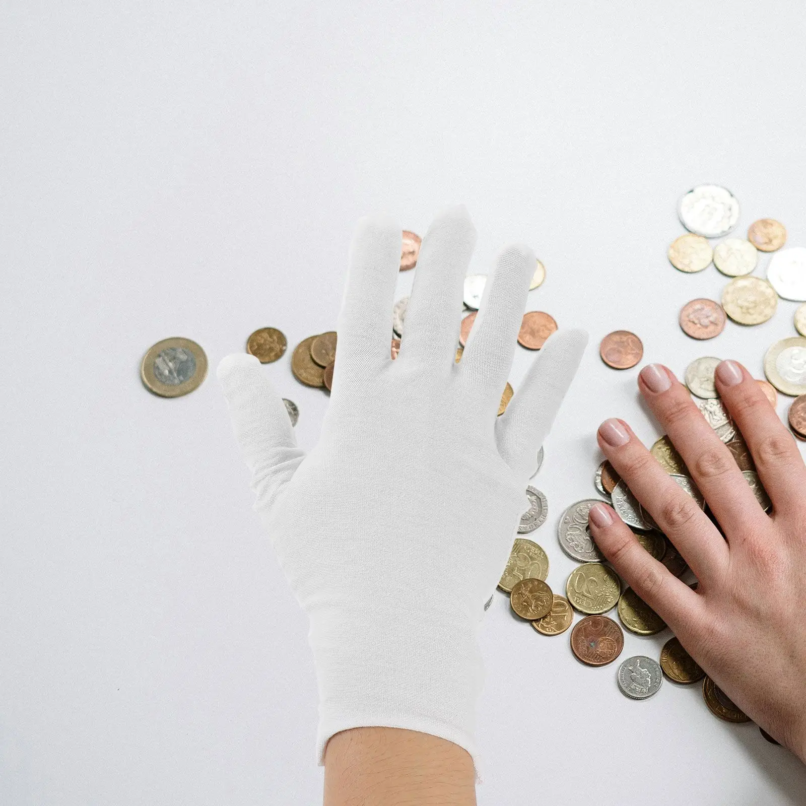 6 أزواج من القطن للرجال باللون الأبيض مقاسات من القطن لمجوهرات العملات المعدنية وقفازات فحص فضية