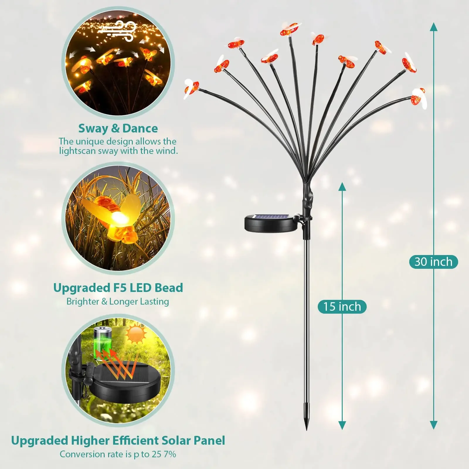 6/8/10 LED Solar Bee Firefly Butterfly Lights Waterproof Outdoor Garden Decorative Lawn Lights For Yard Patio Pathway view 2