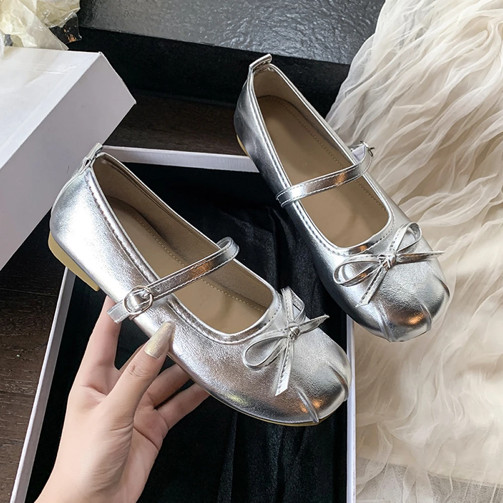 

Весенние женские туфли Мэри Джейн с узлом-бабочкой, женские повседневные неглубокие балетки, элегантные модельные туфли из мягкой кожи