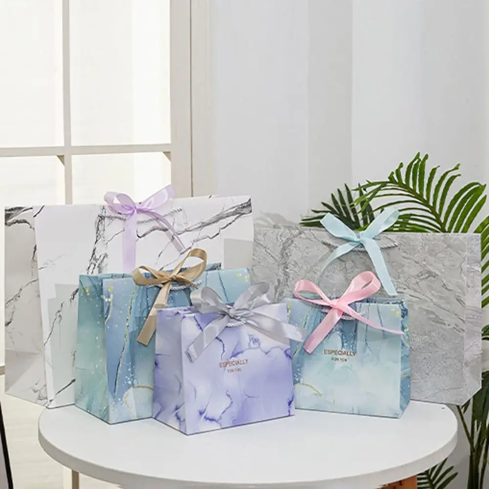 Gift Multi-size Marble Printing Gift Bag Blue Purple Marble Pattern Handhold Tote Thicken Luxury Paper Bag