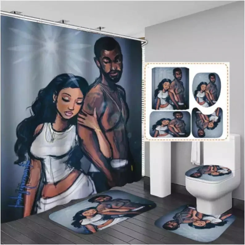 Custom Print Boho Designers Waterproof Rug Mat Aztec Christmas Rings Shower Curtains Set Bathroom Sets Shower Curtain Set 4 Pcs