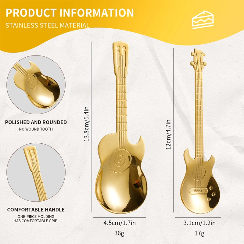 304 Stainless Steel Guitar Shaped Spoon Creative Coffee Stirring Spoon Dessert Cake Spoon for Mug Cup Tableware Decoration