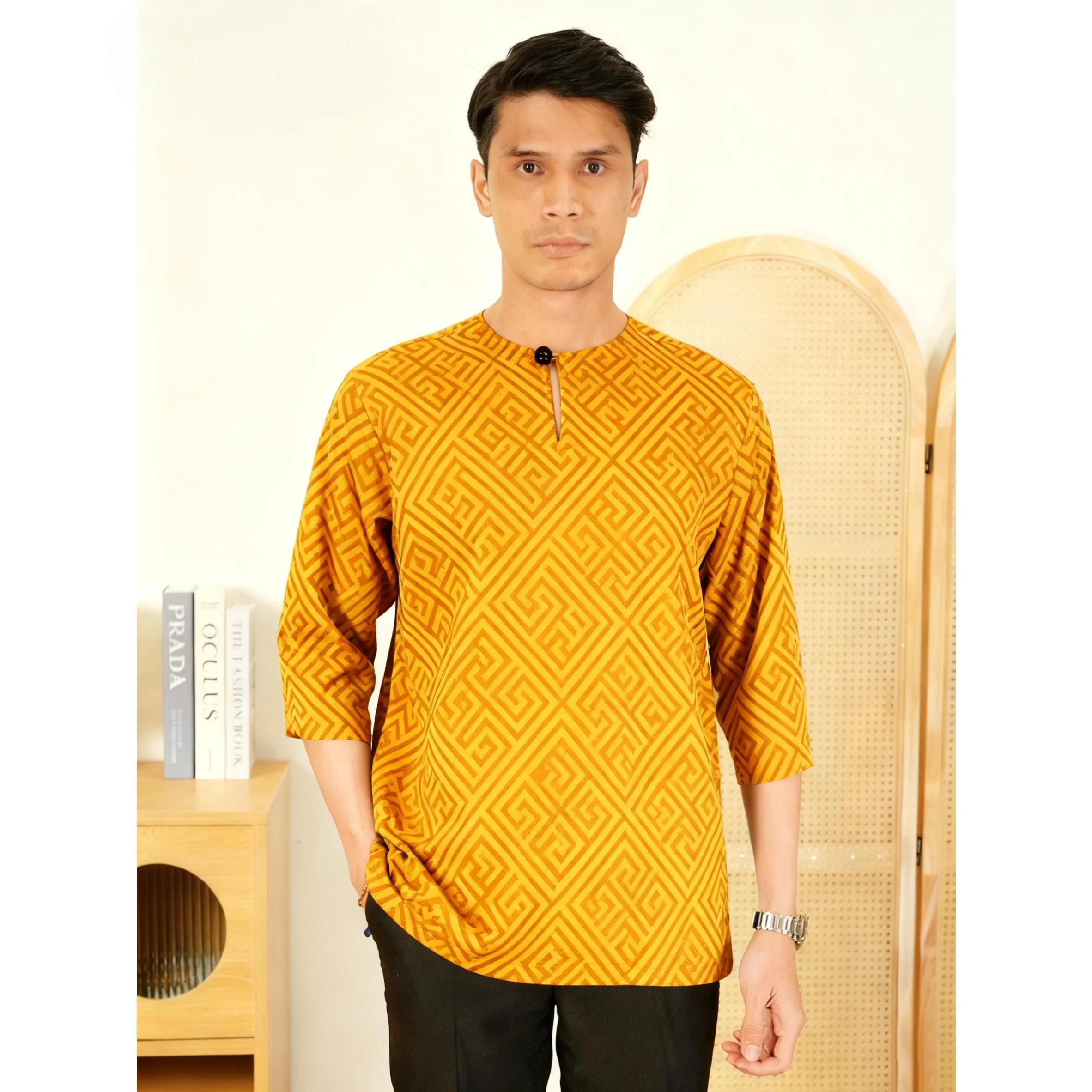 ملابس رجالية إسلامية مطبوعة عرقية على الطراز الوطني ملابس زفاف كلاسيكية بأكمام قصيرة تي شيرت ملابس إسلامية للرجال #4