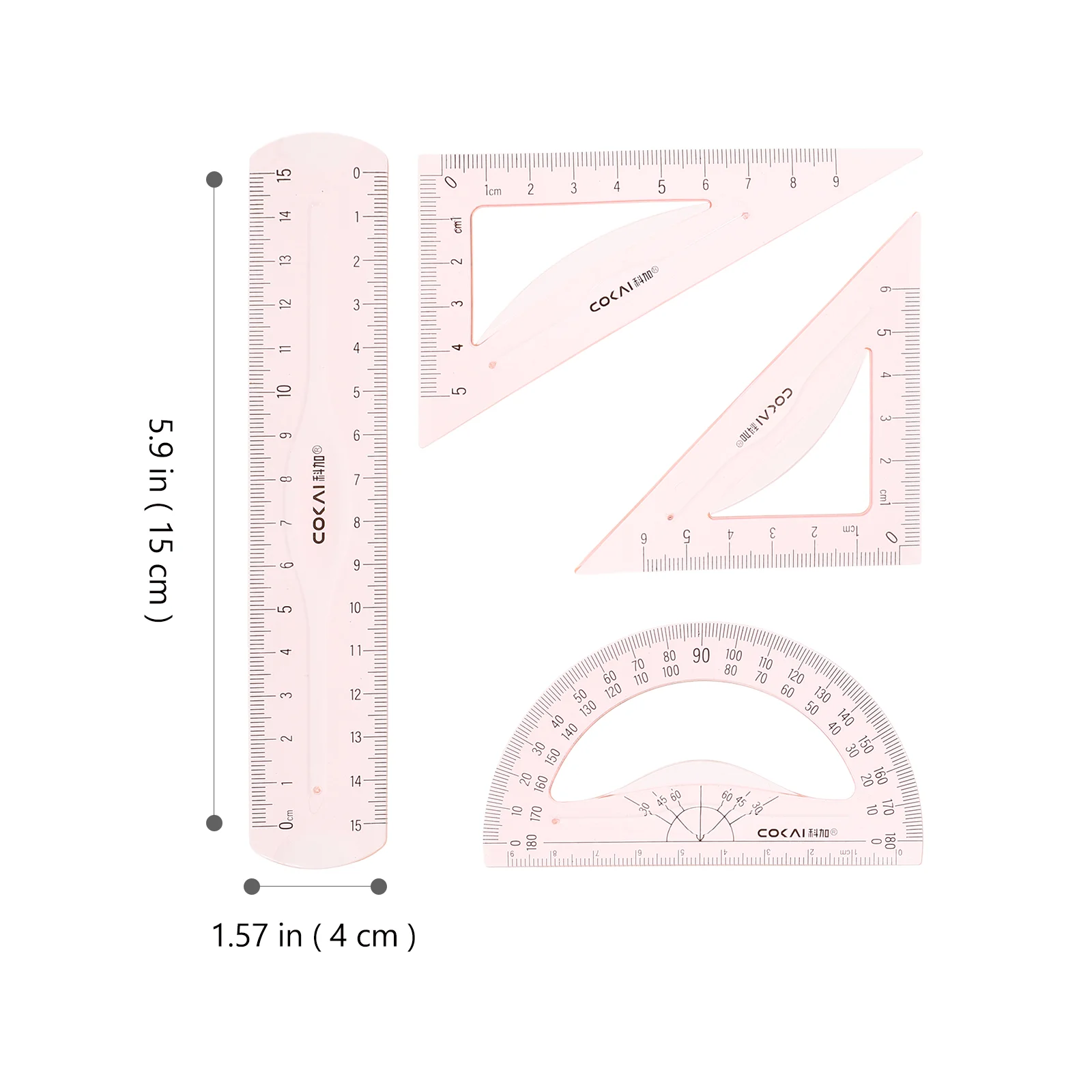 4pcs/Set Plastic Straight Triangle Ruler Geometry Protractor Drafting Ruler Precise Measuring Ruler School Office Stationery