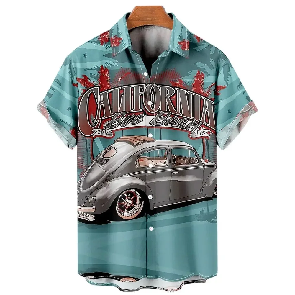 2024 Retro Hawaiian Shirts Man Car 3d Print Short Sleeve Lapel Shirt For Men Fashion Harajuk Men\'s Shirts Oversized Male Clothes