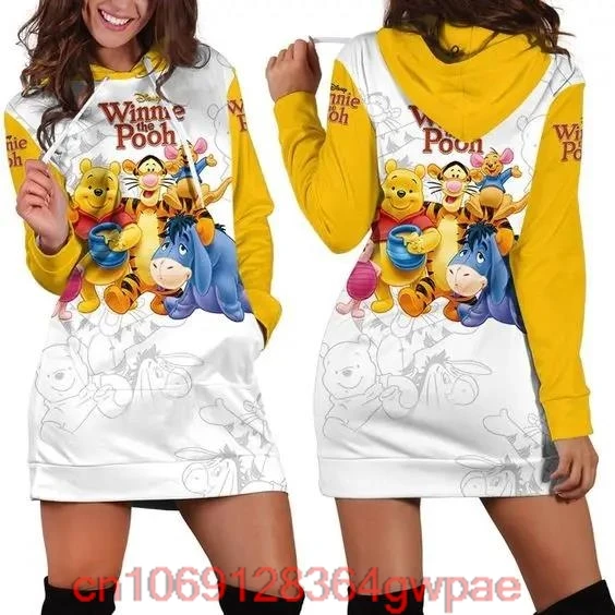 Disney Winnie the Pooh Hoodie Dress Sweater Fashion Disney Piglet Dress Sweatshirt Dress 3d Allover Printed Hoodie for Women