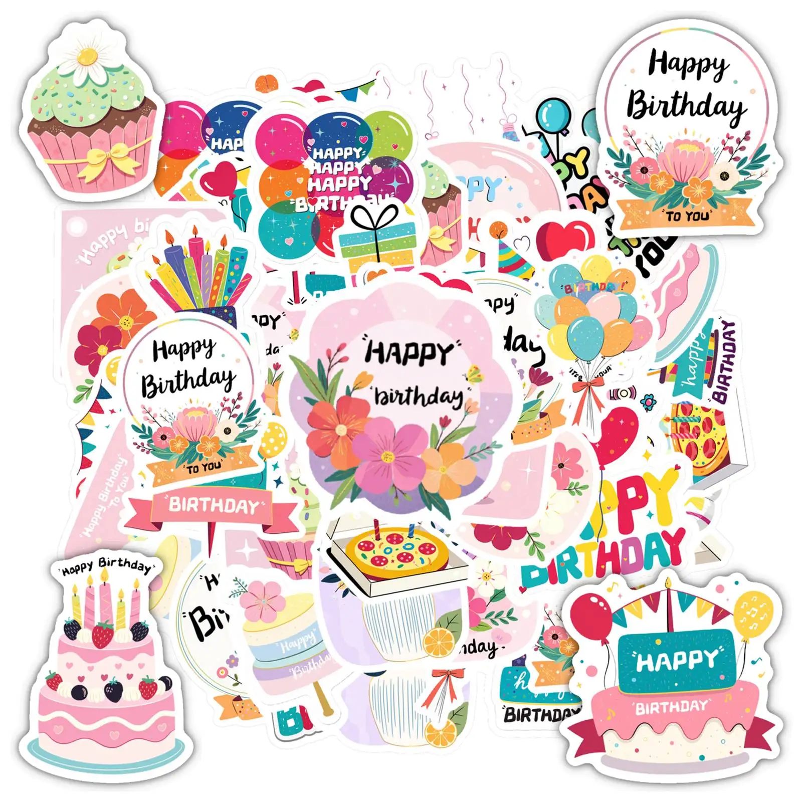 

35 шт., мультяшные наклейки на день рождения, милые наклейки с воздушными шарами, праздничные наклейки для самостоятельного украшения телефона, гитары, ноутбука, чемодана