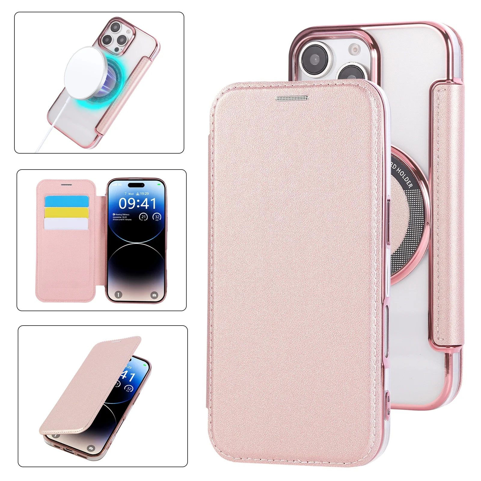 Brieftasche Ledertasche für iPhone 16 17 Pro Max 16E Air 15 Plus 14 13 12 für Magsafe Wireless Charging Überzug TPU Magnetische Abdeckung