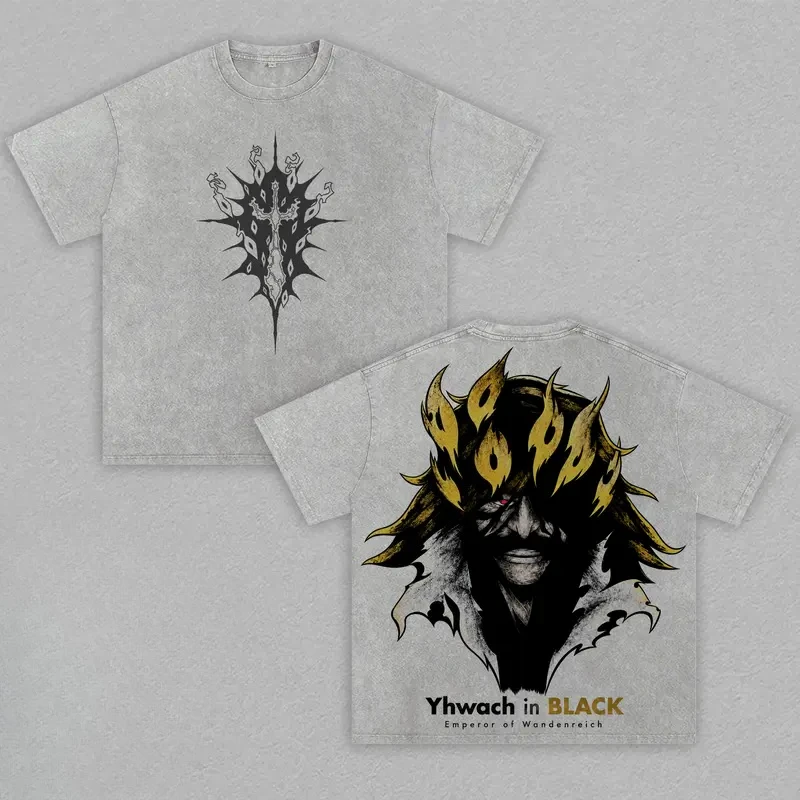 Anime BLEACH Yhwach T-shirt Vintage Distressed Washed Back Manga Graphic Print Short Sleeve Oversized Unisex Streetwear T Shirt