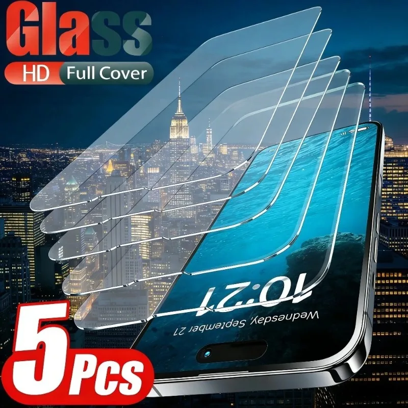 5 Stück Ultra HD Displayschutzfolie für iPhone 17 16 15 14 13 Pro Max Air 15 16 Plus 12 11 Pro Mini XR XS Max 9H Härtegrad Gehärtetes Glas