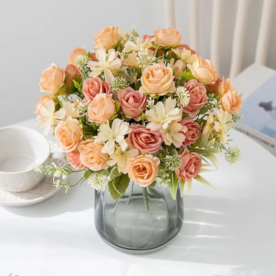 

Artificial Flowers Silk Roses Wedding Wreath Home Room Table Festival Decor Bridal Bouquets Outdoor Yard Garden DIY Gifts Bonsai