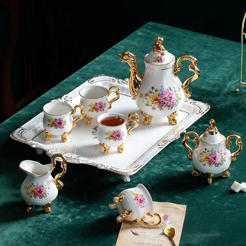 Northern European Ceramic Coffee Tea Cup Set Luxury Porcelain Coffee Tea Sets With Tray