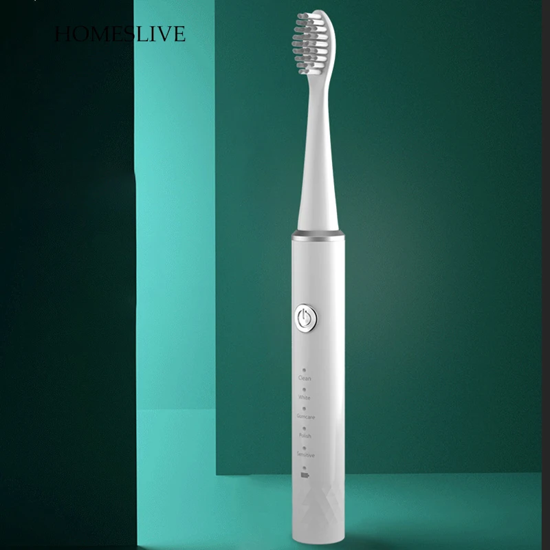 HOMESLIVE Vibrating Electric Toothbrush Charging Ultrasonic 5 Modes Replacement Head Waterproof Powerful Cleaning Travel Kit