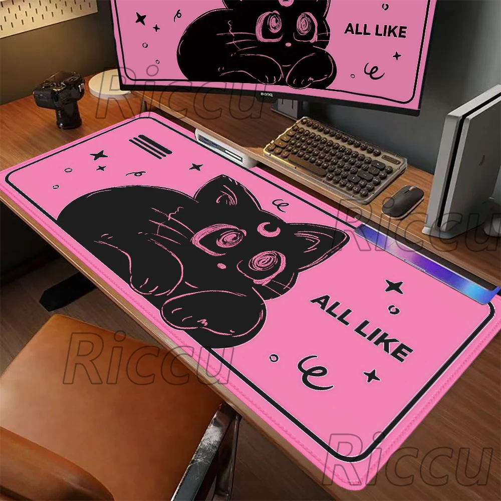 comic Cute Black Cat Large Gaming Mouse pad Keyboard Gamer Mouse Pad E-Sports Speed Desk Mat Anime Lucky Cat Extended Mouse Mats