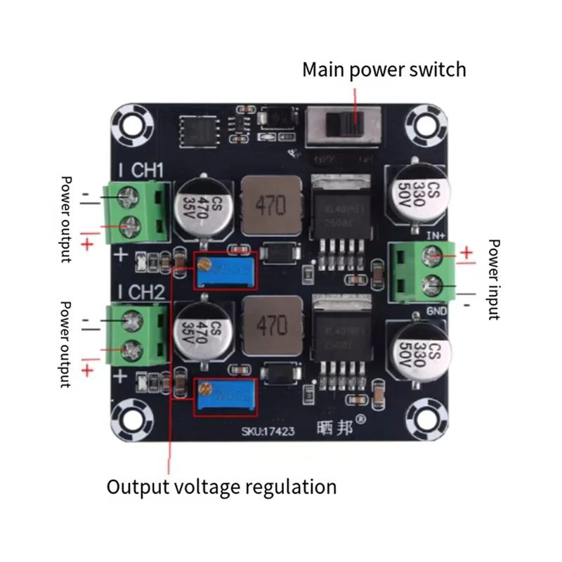 A73E-Step-Down Module DC-DC Dual-Channel Output Power Board 5V 12V 24V 5A Voltage Reduction Module