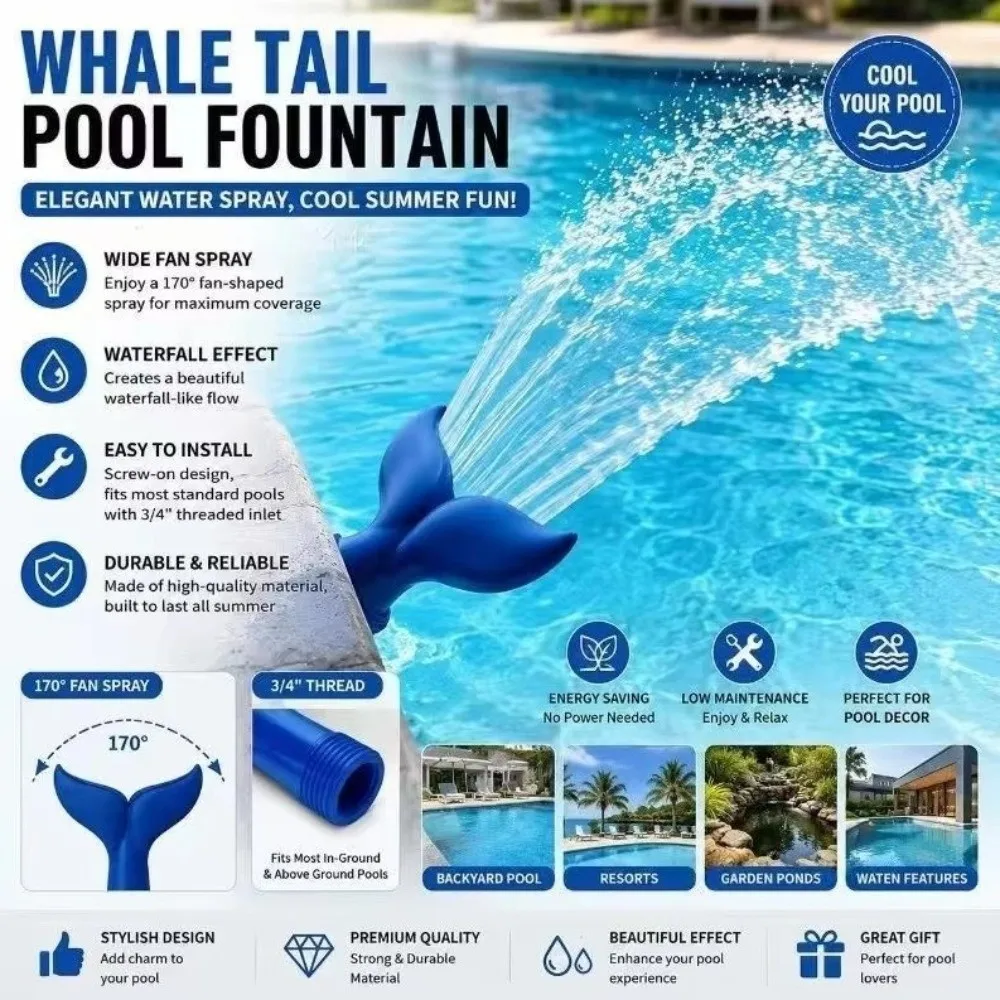 3/4 Inch Universal Swimming Pool Fountain Oxygenating Fountain Effect Mermaid Tail Pool Sprayer Wide Fan Waterfall