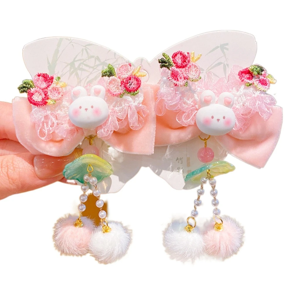 

Bowknot Children's New Year Hair Clip Rabbit Red Plush Fringe Hairpin Tassel Hanfu Headwear Chinese Style Barrettes Festival