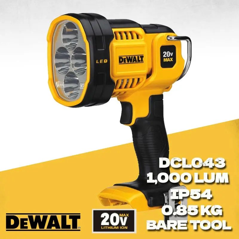 DEWALT DCL043 20V Cordless LED Spotlight Bulb High Brightness 90 Degree Pivoting Head Outdoor Jobsite Work Light Lighting Tool