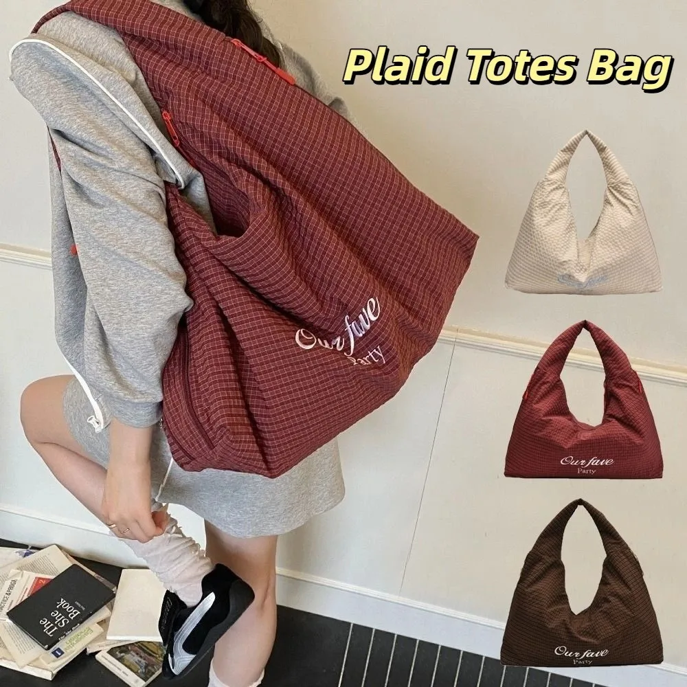 Винтажная японская клетчатая сумка на плечо с буквенным принтом, универсальная большая сумка-тоут, повседневная женская сумка большой вместимости, женская