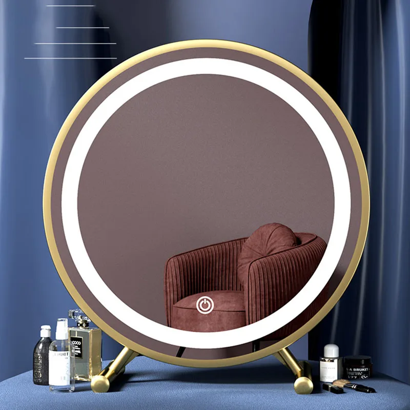 

Bathroom Round Mirror Nordic Light Standing Makeup Small Mirrors Room Aesthetic Led Vanity Espejos Redondos Bedroom Decoration