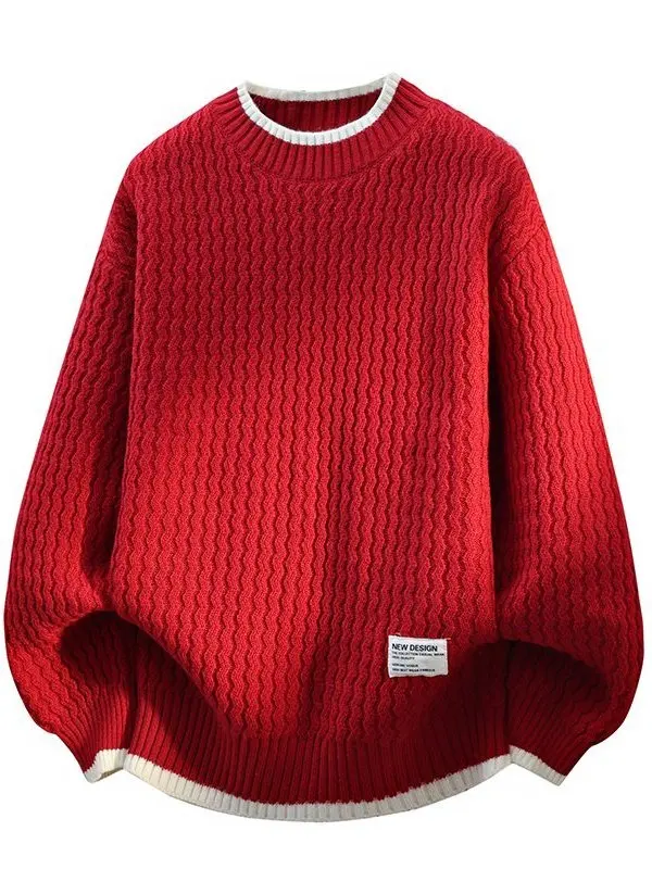 

Красный вязаный круглый свитер Ne для мужчин, повседневный свитер средней длины, зимний сезон, волнистый узор, Twist Tead Base irt