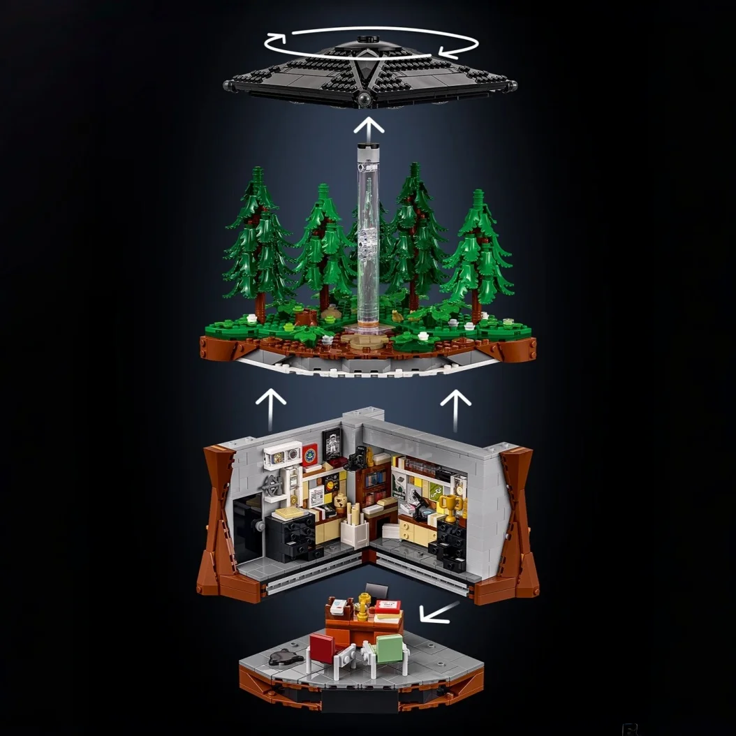 Hot Toys 1478Pcs Retro Sci-Fi Suspense UFO Encounter Invasion Investigation Diorama Building Block Model Toy For Ornament Gifts