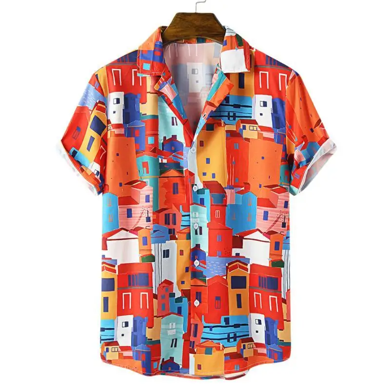 Herren lässig Blumen Sommer gedruckt Hawaii übergroßen Hemd Vintage Cartoon Muster Mode Camisa Harajuku Y2k Resorts Kleidung