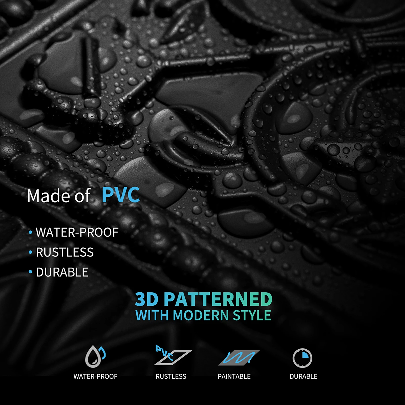 Art3d 12팩 2x2 피트 드롭 천장 타일, 접착식 PVC 벽 패널, 48 평방피트 커버리지, 욕실 주방 간편 설치 방수