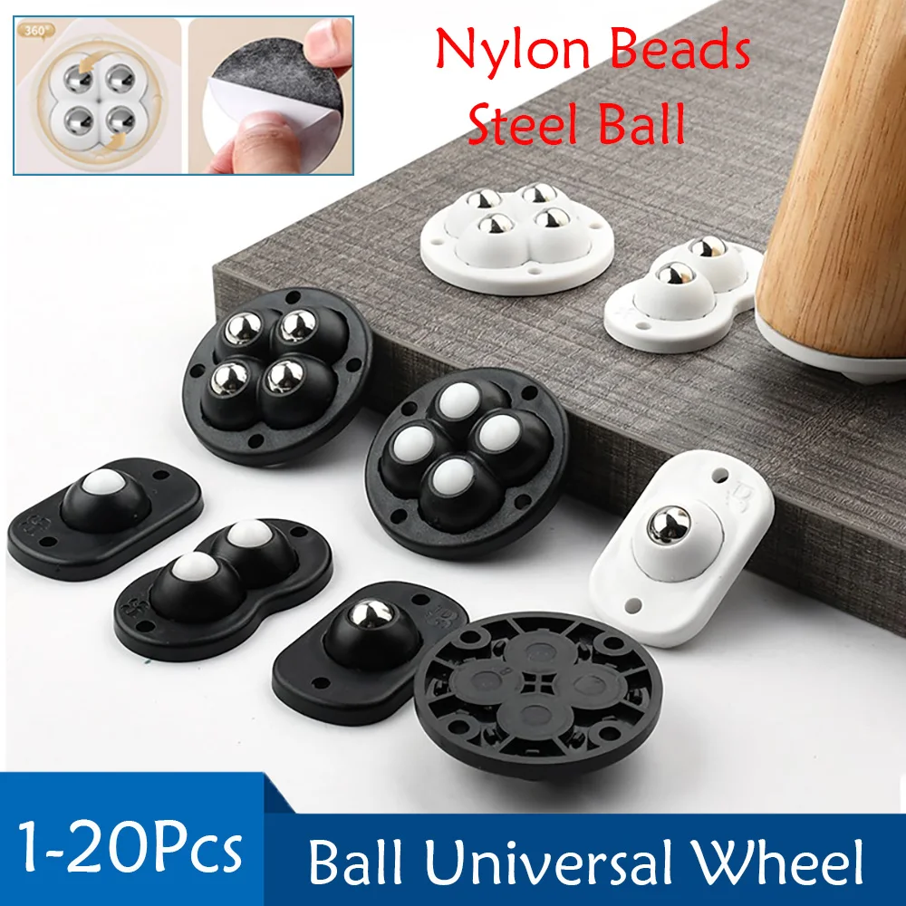 

1-20Pcs Self Adhesive Caster Mini Swivel Wheels Nylon/Steel Ball Universal Wheel 360° Rotation Pulley For Furniture Trash Can