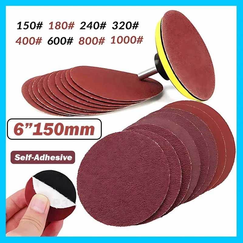 

10/20/30/50Pcs 6 inch 150mm Hook&Loop Sanding Discs Sandpaper 150 Grit - 1000 Grit No holes Sander Paper Pads