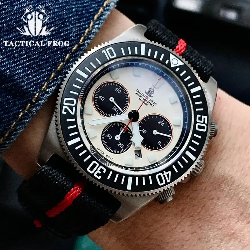 Tactical Frog FXD Titanium 200m Diving Watch For Men Chronograph VS75B Solar-powered Quartz Movement Watch BGW9 Super Luminous