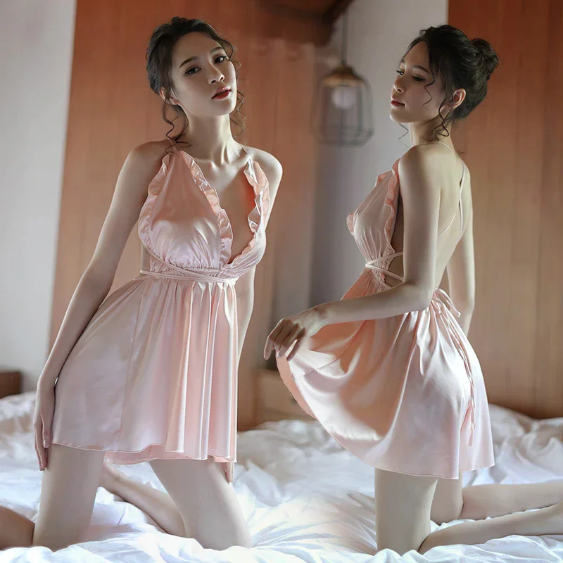 

Sexy Nightgowns Women Ruffled Retro Elegant Short Nightdress Female Nightwear