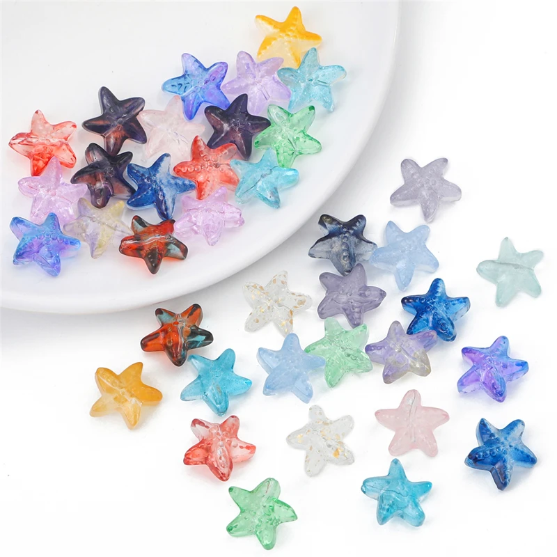10Pcs 15x14mm Colorful Glass Starfish Beads Charm for Necklace Bracelet Earring Keychain DIY Jewelry Craft Making Accessories