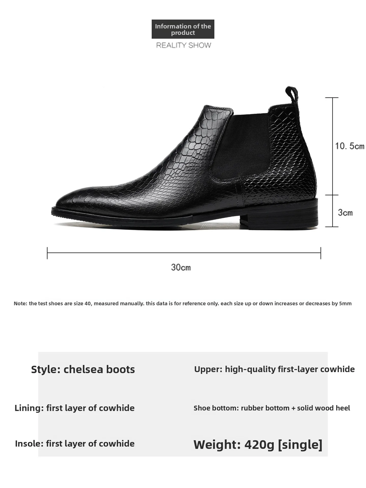 Autumn and Winter New Men's British Chelsea Boots, Crocodile Pattern Leather Business Dress Short Boots Fashion Men's Shoes