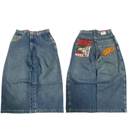 Y2K American Retro Pocket Embroidery Street Denim Wide-Leg Pants  Harajuku Style Series Hip-Hop High-Waisted Straight Baggy Pant