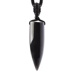 Natural Obsidian Bullet Pendant Rope Chain Men Necklace Fashion Pendant Punk Rock Style Men Jewelry