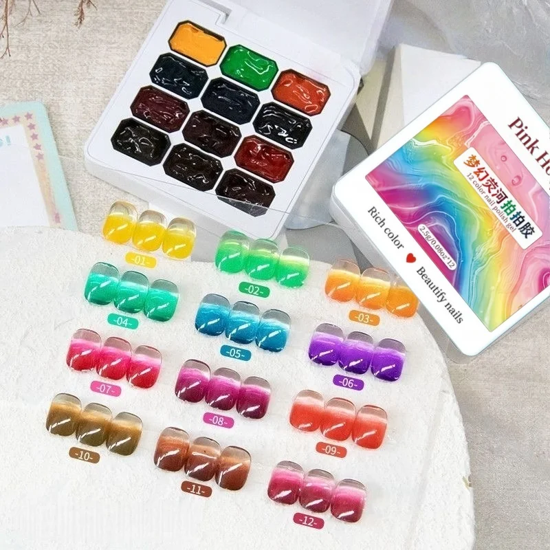 12-Color High Transparency Solid Nail Polish Adhesive, Dopamine Manicure Kit, High Saturation Shimmer, LED Manicure Perfect Gift gallery 4