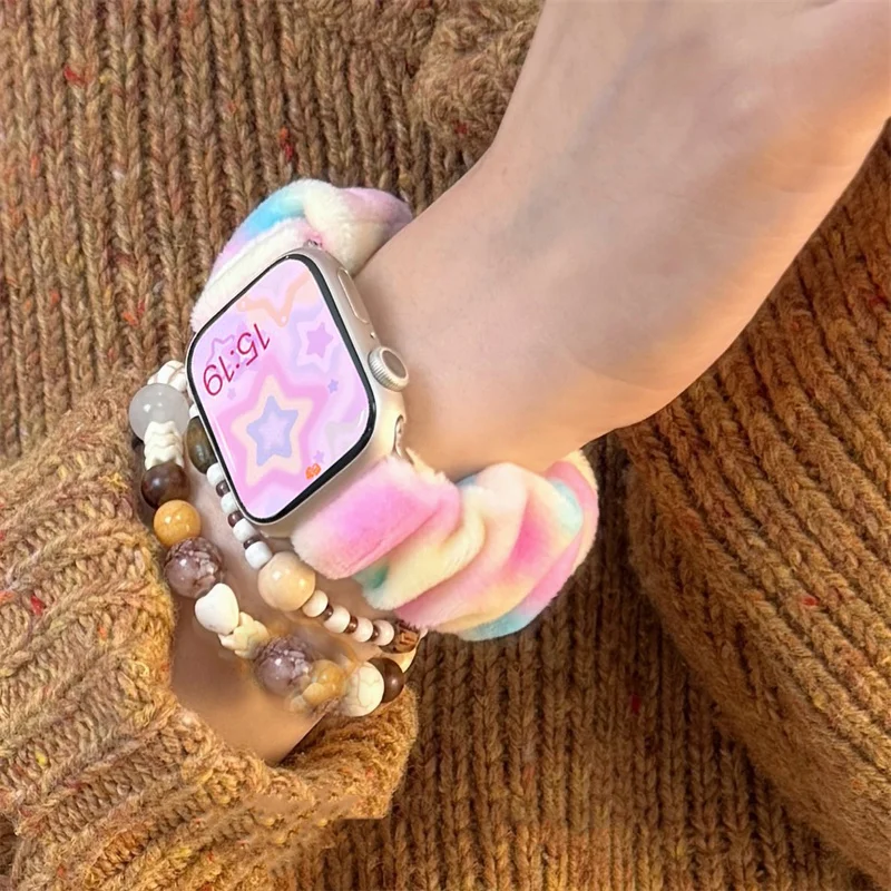 Y2k 한국 봉제 점차적인 색상 변경 스트랩, 애플 워치 42mm, 46mm, 49mm, 45, 44, 41, 아이워치 시리즈 10, 9, 8, SE, 7, 6 용