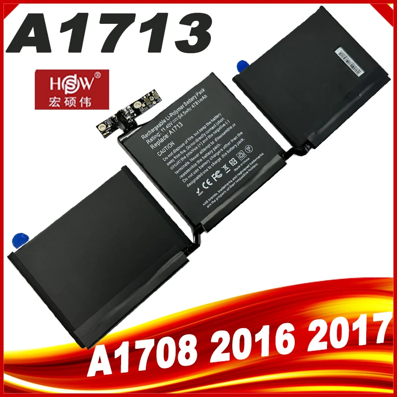 

NEW A1713 A1708 Laptop Battery For Apple MacBook Pro 13" A1708 2016 2017 EMC 2978 3164 020-00946 MLL42LL 11.4V/54.5Wh 4781mAh