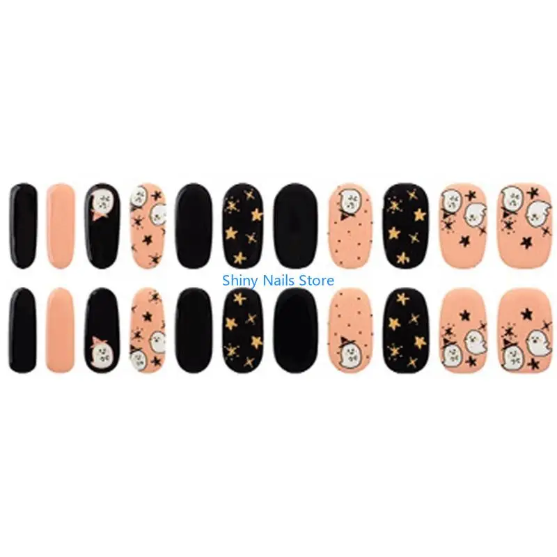 Uñas llenas envoltura uñas semi curadas envolturas esmalte halloween pegatinas geles luminosos uñas tiras uñas arte