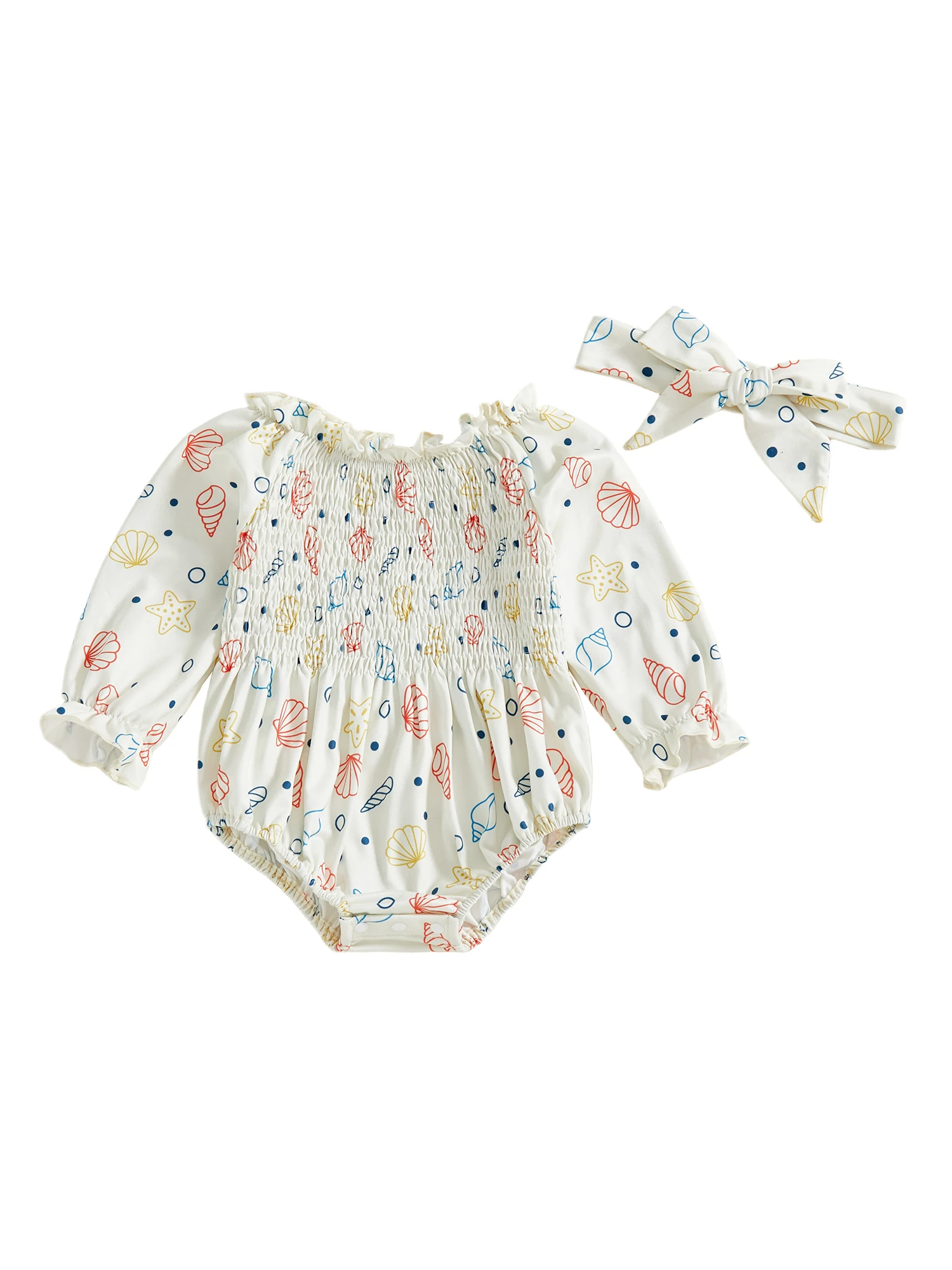 

Adorable Toddler Girls 2 Piece Set Cozy Floral Print Romper with Matching Bow Headband for Playtime Fun