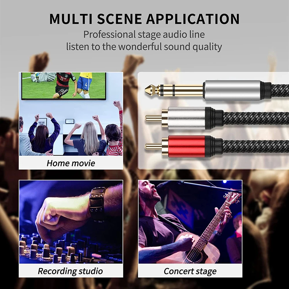 Professional 6.35mm To 2RCA Adapter Cable Audio Y Splitter Cable Insert Cord Excellent Sound Easy Connection Accessories
