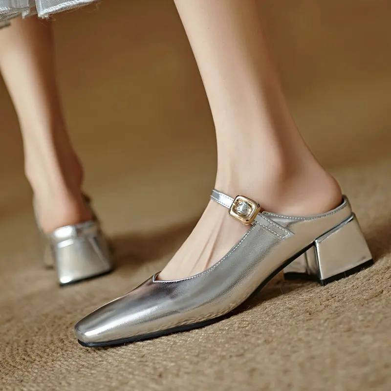 

Женские летние тапочки с круглым носком и квадратным массивным высоким каблуком, модные женские повседневные сандалии без шнуровки, большие размеры 45, 46 47