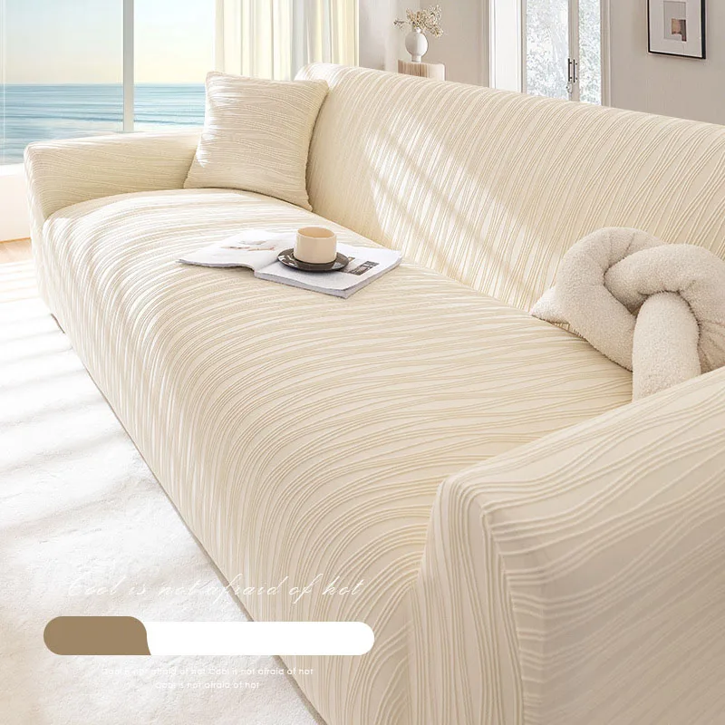 Elastic Solid Striped Jacquard Sofa Cover Summer Comfort Stretch Couch Covers for Home Stretch All-Cover Dustproof Couch Cushion