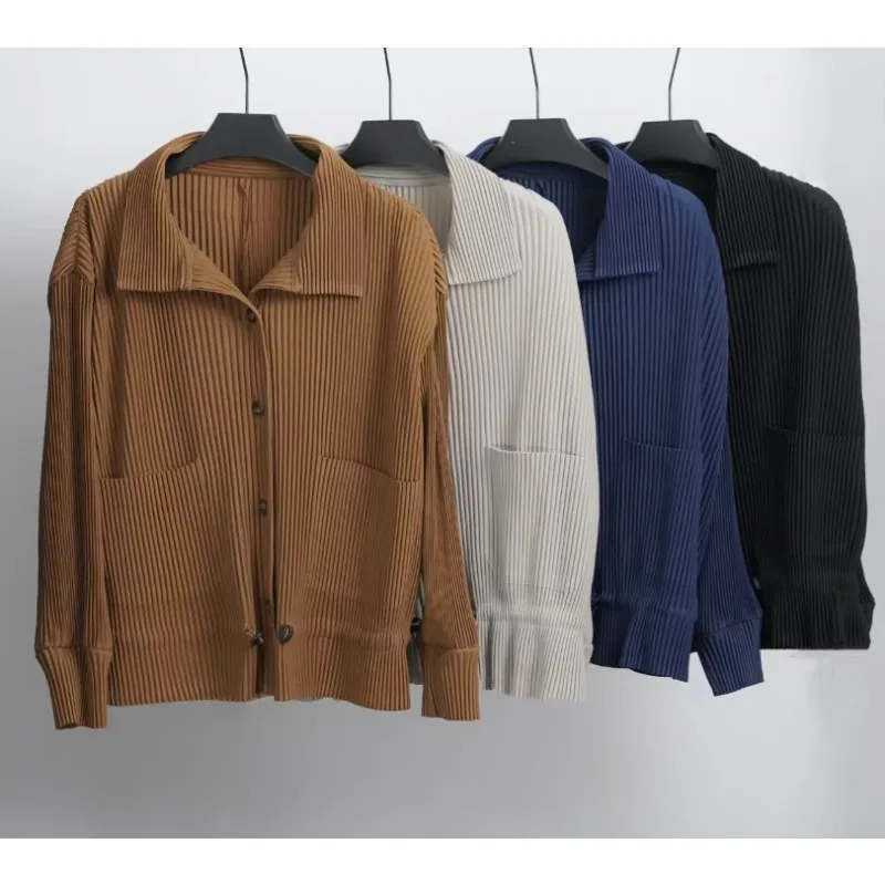 Miyake Giacca plissettata a pieghe Donna Risvolto monopetto Solido Casual Camicetta da pendolare 2025 Autunno Nuova giacca allentata di personalità