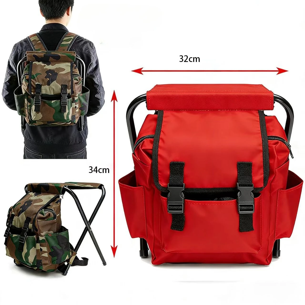 Small Backpack Style Folding Stools Portable and Simple Outdoor Camping Seat Sports Folding Chairs Carry