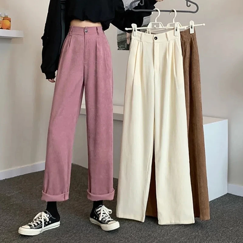 

Rimocy Korean Wide Leg Straight Pants Women 2022 High Waisted Warm Plush Trousers Woman Autumn Winter Loose Corduroy Pants Mujer